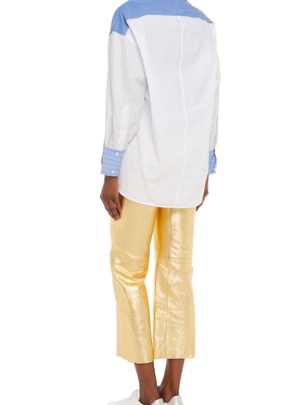 NWT SANDRO Metallic gold leather kick-flare pants US 4/S FR 36 $820 - Picture 6 of 13